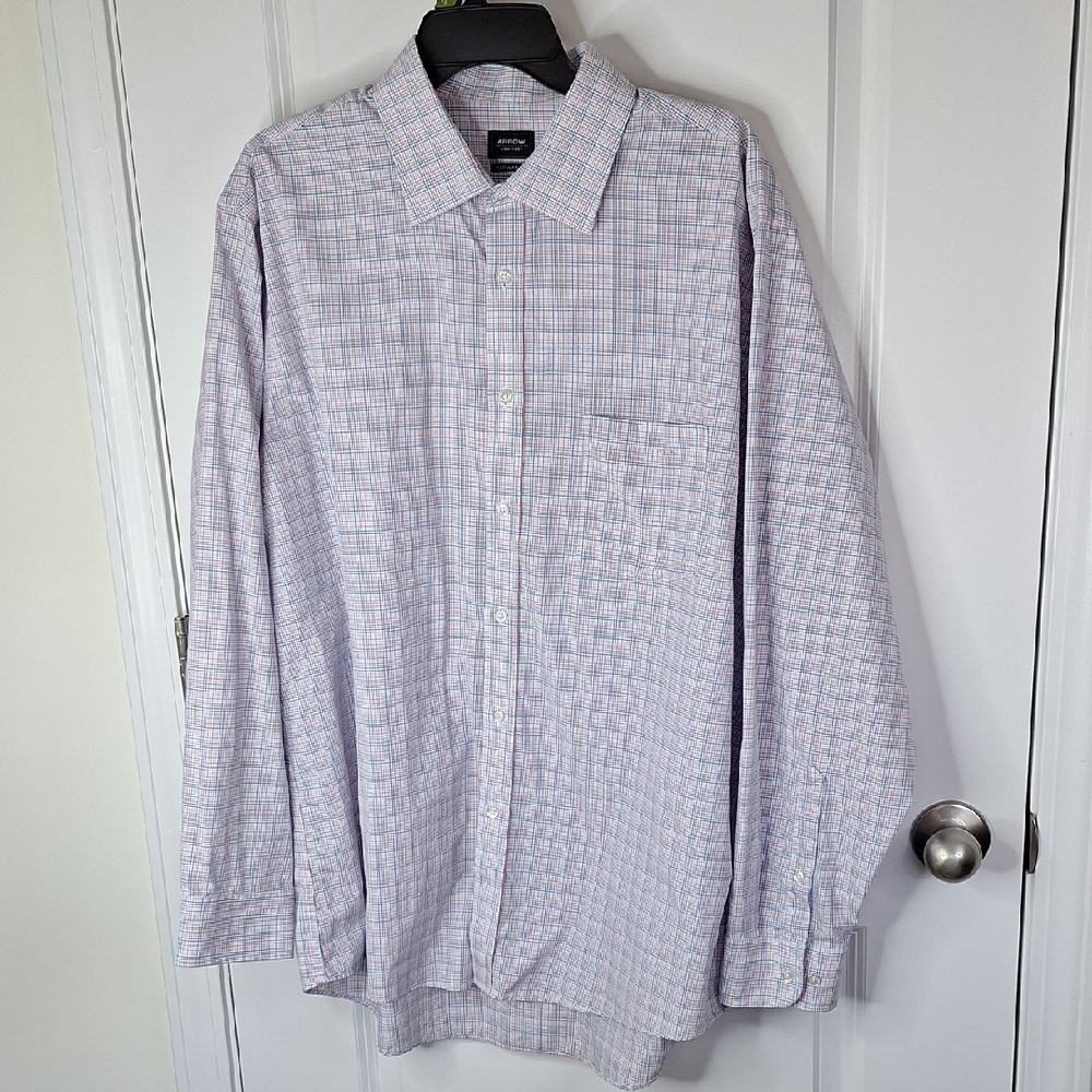Arrow Men's Light Pink Plaid Shirt Size 17-17.5
